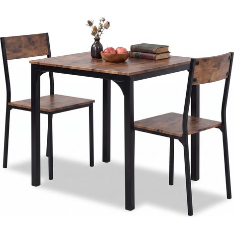 FurnitureR Ensemble repas 3 pièces avec table 70 cm et 2 chaises, Table carrée de 70 cm avec 2 chaises à dossier haut, surfaces MDF revêtues de PVC et structures métalliques thermolaquées (1/5)