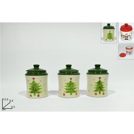 Set 3 Pezzi Barattoli da Cucina in Ceramica Bombati Natalizi 2 Decori (1/2)
