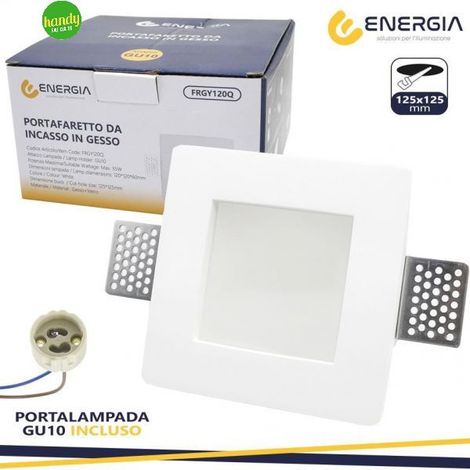 PORTAFARETTO IN GESSO 120X120MM QUADRATO C/VETRO GU10 INCL. (1/5)