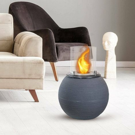 Dmora - Bioethanol-Kamin Alliste, Ökologischer Kamin, Rauchfreies Feuer, Heizung mit Ethanol, Made in Italy, 40x40 h54 cm, Dunkelgrau (1/4)
