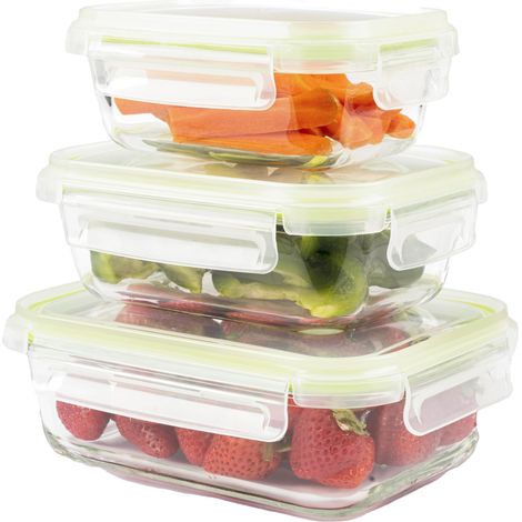Lot de 3 Récipient Boîtes Alimentaire en Verre Rectangulaire Hermétique Couvercle Résistant Au Lave-Vaisselle, Au Four, Au Micro-Ondes Et Au Congélateur Sans BPA Lot de 3, Vert (1/5)