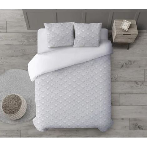 Parure de couette - JUANIO - 240x155 cm - 100% coton 120 g/m² - Anti-acarien - Gris (1/3)
