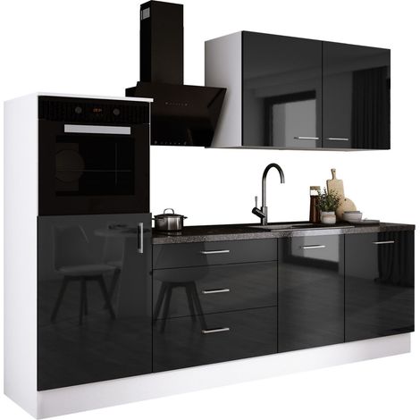 Ensemble de cuisine : Blanc Mat, Noir Brillant, d : l : 250 cm, h : 220 cm, p : 60 cm (1/4)
