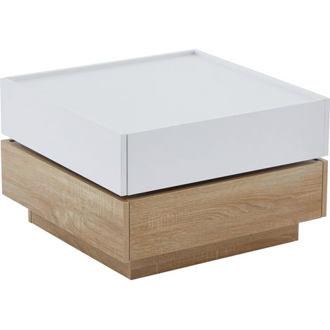 Table basse fonctionnelle pour salon, plateau pivotant à 360°, avec 2 niveaux et meuble de rangement, table d'appoint avec cadre en noyer pour le salon, blanc, 606038cm (1/5)