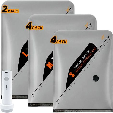 Sacs de rangement sous vide pour le voyage, avec pompe à air rechargeable sans fil, lot de 10-AquaForge