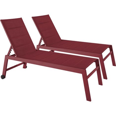 Lot de 2 bains de soleil en aluminium et textilène pourpre