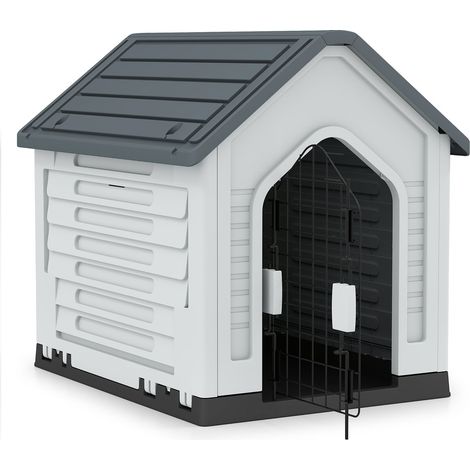 Hundehütte aus Kunststoff mit abschließbarer Tür und Belüftung