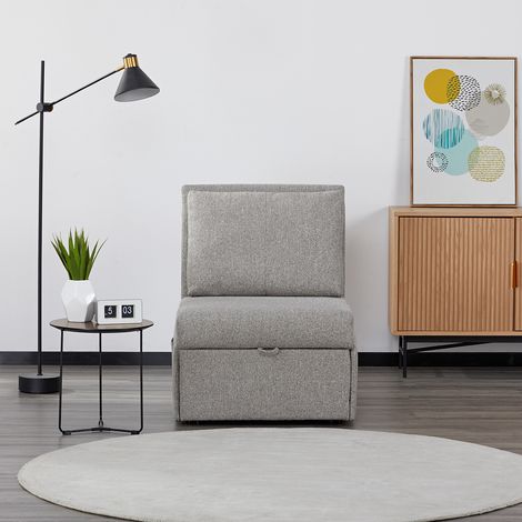 EVERGREENWEB - Poltrona Pouf Letto Singolo Grigio con Materasso, Prontoletto Salvaspazio pieghevole per Camera, Pouf poggiapiedi, Ottomano  Comodo Schienale e Tasca laterare  SOFY (1/5)