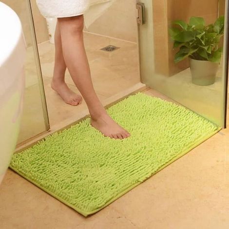 Tapis de salle de Bain Devant Baignoire Absorbant Antidérapant Tapis d’entrée Chambre Toilette Cuisine Shaggy 40x60 cm (Vert Clair) (1/3)