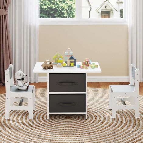 Ensemble gris de table et 2 chaises pour enfant avec paniers de rangement amovibles et coins arrondis pour salle de jeux (1/5)
