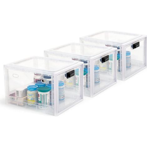 Boîte de rangement verrouillable transparente 3 pièces, pliable, 10L, avec serrure à combinaison (1/5)
