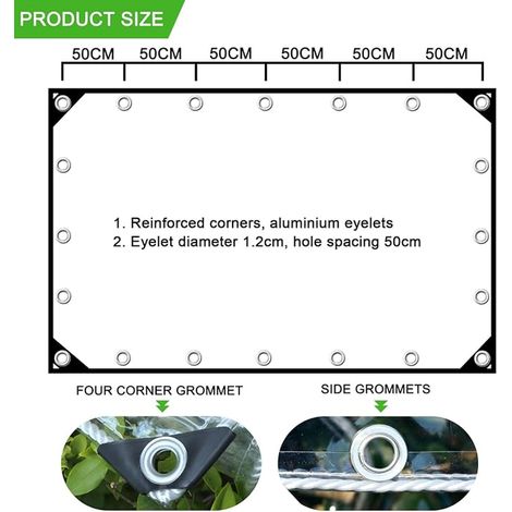 Transparent Protection Tarpaulin with Eyelets 2.5 x 5 m Waterproof Tarpaulin 0.3 mm Reinforced Anti-Tear Resistant Tarpaulin for Pergola Terrace Garden Greenhouse (1/3)