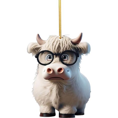 Ornement créatif de Noël : Buffle des Highlands, sapin de Noël, décoration de plateau Yak, pendentif en acrylique. (1/2)