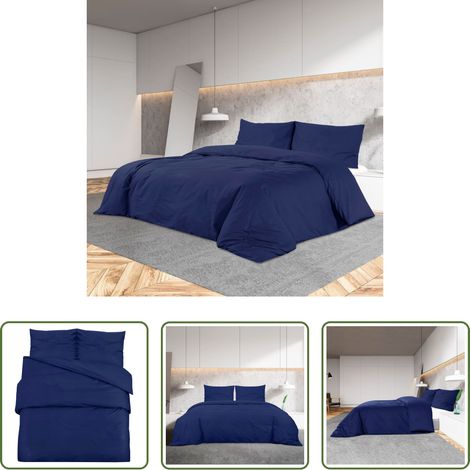 Housse de couette 100 % coton - Ensemble de housse de couette Bleu marine 200x200 cm Coton (1/5)