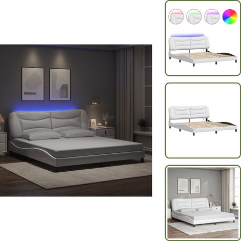 The Living Store Bettgestell mit LED Schwarz und Weiß 180x200 cm Kunstleder - Bettrahmen - Schlafzimmermöbel - Kunstlederbettwäsche - Doppelbett - Boxspringbett (1/5)