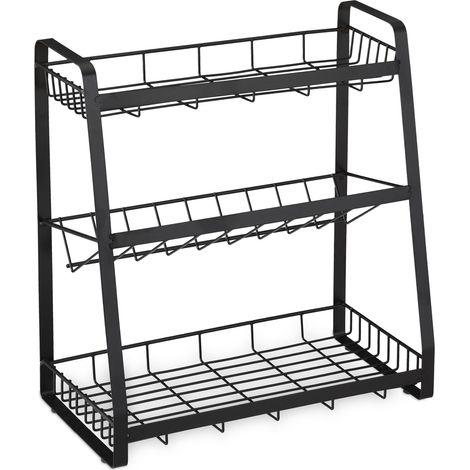 Scaffale per spezie moderno verticale a 3 livelli pratico cucina in metallo nero 130009874