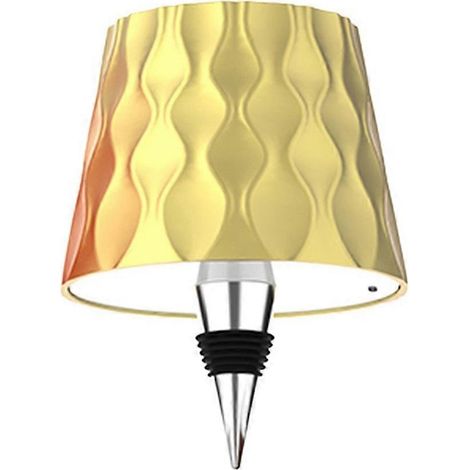 Wiederaufladbare LED-Tischleuchte über USB, in Form einer Weinflasche, mit Touch-Steuerung, 3 Farben und variabler Intensität, Welleneffekt, goldfarben. (1/5)