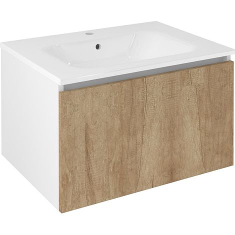 Meuble vasque LOREA 70x44x51,2cm, 1x tiroir, chêne alabama/blanc mat (1/4)