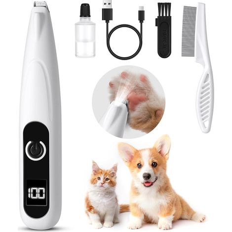 Tondeuse Chien, Rechargeable Électrique Tondeuse de Pattes de Chien, Rasoir pour Chiens Chat Faible Bruit avec Lumière LED pour tailler poils de chien autour des pattes, des oreilles, du visage (1/5)