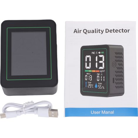 5-in-1-Luftqualitätsmonitor, PM2,5-, PM10- und PM1,0-Detektor mit Farb-LCD-Bildschirm, tragbares Thermometer und Hygrometer für Zuhause und Büro, MT04 schwarzer Infrarot-Staubsensor (1/5)