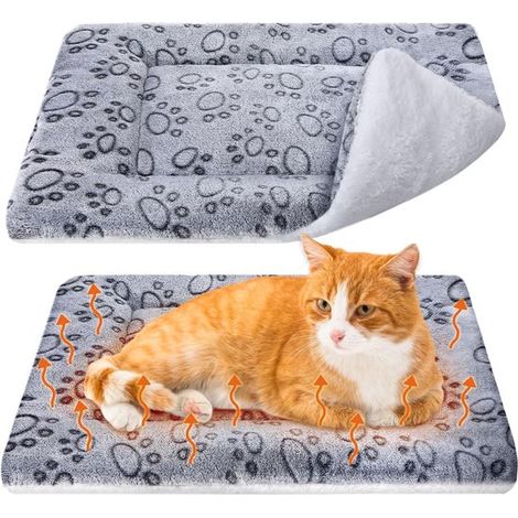 2-teilige selbsterwärmende Katzenmatte 60 x 40 cm Grau Hundepfotenmuster doppelseitig wendbar maschinenwaschbar für Filzkatzen und Wohnungskatzen (1/5)