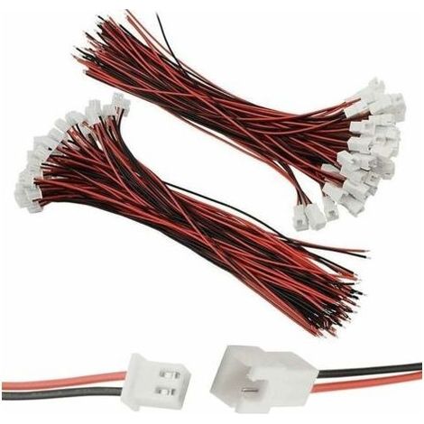100 pièces (50 paires) connecteur JST XH 2,54 mm, connecteur JST PH male et femelle à 2 broches avec cable de 200 mm, pour bande de lampe LED, batterie de jouet RC compatible avec JST PH (1/5)