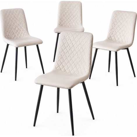Set 4 Sedie Beige con Rivestimento in Velluto e Piedi Neri Seduta Ergonomica (1/5)