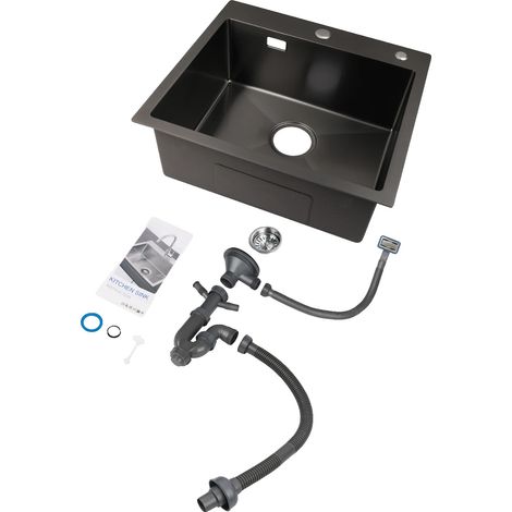 Fregadero de cocina, monoseno, de acero inoxidable, negro. (1/2)