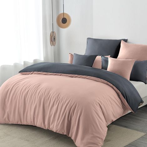 Parure de lit 3 pièces en microfibre 200 x 200 cm - Rosa/Anthracite - Ensemble de literie avec housse de couette réversible 200 x 200, douce et infroissable - 1 housse de couette + 2 taies (1/5)