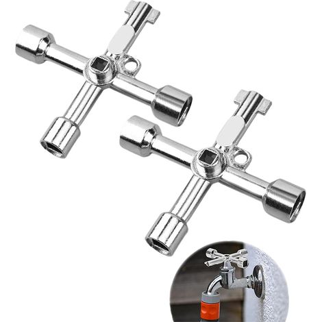 Clé, clé universelle multi-usages, clé cruciforme, adaptée aux robinets, compteurs de gaz, vannes, (argent), 2 pièces (1/5)