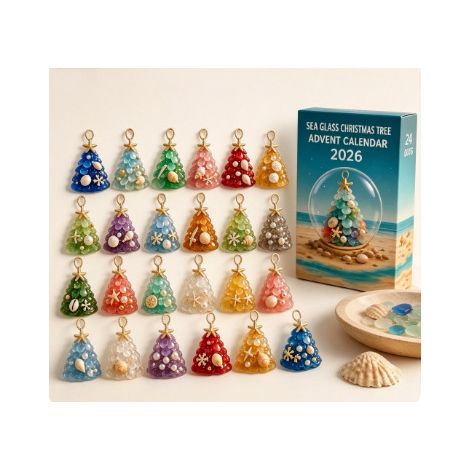 Calendrier de l'Avent Sapin de Noël en Verre de Mer (24 jours) – Pendentif de Noël