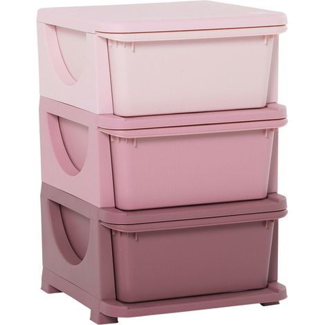Cajonera de 3 niveles para almacenamiento de juguetes, cómoda pequeña para habitación infantil, color rosa