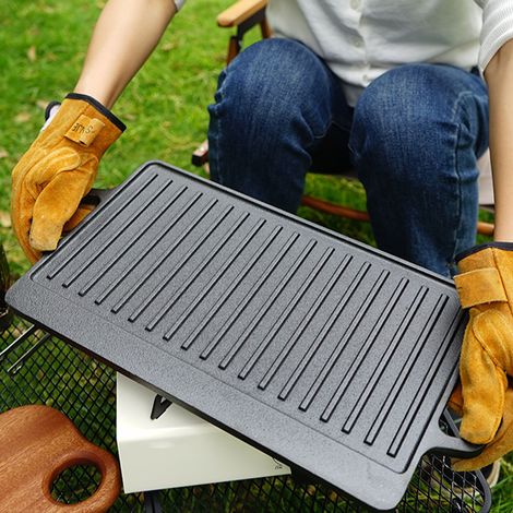 Barbecue de camping extérieur, barbecue coréen, grill teppanyaki double face, grill à steak, grill pour cuisinière à gaz/induction, grande taille. (1/5)