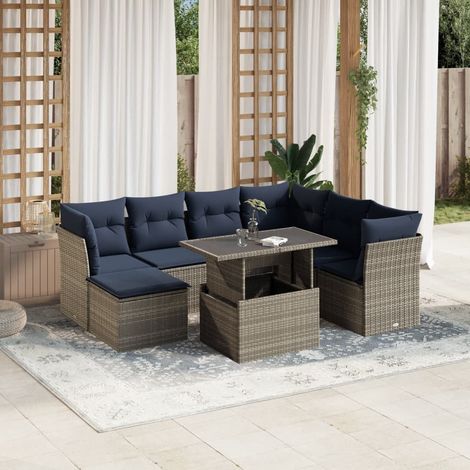vidaXL Ensemble de canapé de jardin 8 pcs avec coussins gris résine tressée (1/5)