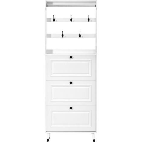 Eingangsmöbel mit Schuhschrank und Haken, Weiß, 66 x 17 x 180 cm (1/5)