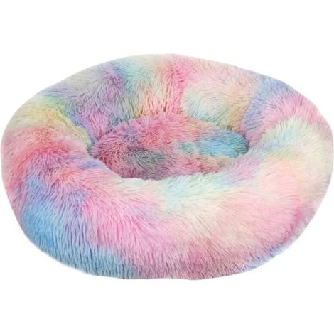 Oreiller de lit pour chat moelleux doux lavable pour chats chiens (couleurs arc-en-ciel tie-dye, 80 cm), Ensoleillé