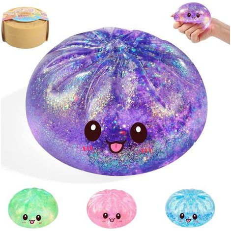 Boîte mystère anti-stress rare en forme de boulette de sucre, jouet à presser en forme de bao bun pailleté (violet) (1/5)
