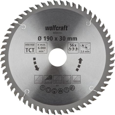 Wolfcraft Kreissägeblatt 190 x 30 mm 56 Zähne Hartmetall Kreissägeblatt