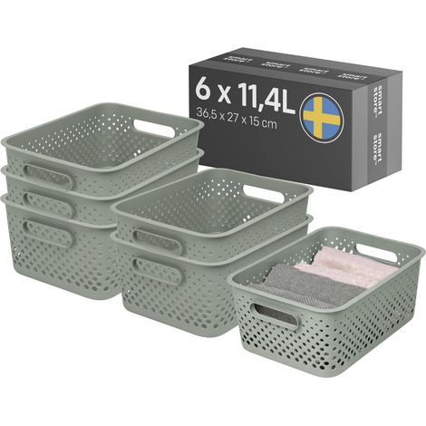Grand panier de rangement avec poignées 6x 11,4 L Vert (1/5)