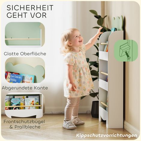Étagère enfant 3 niveaux, thème ours pour livres jouets chambre, 55 x 15 x 110 cm, vert (1/5)
