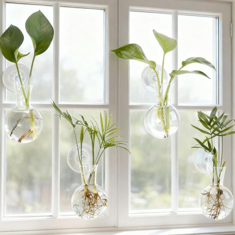 (Lot de 4) vases avec ventouse - Fenêtre - Plante - Station de propagation - Vase en verre suspendu - Plante terrarium (1/5)