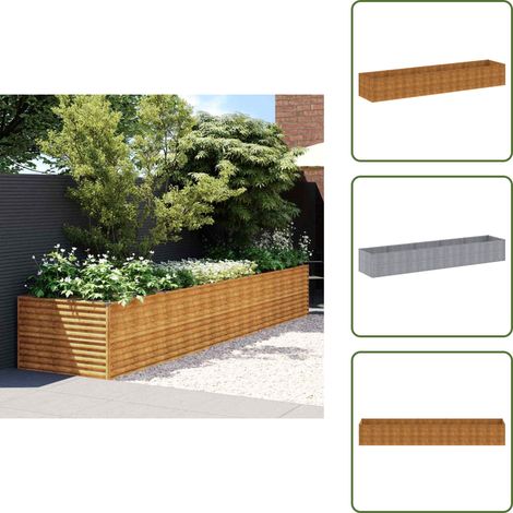 The Living Store Lit surélevé de jardin 479x100x69 cm acier corten - Bac à fleurs (1/5)
