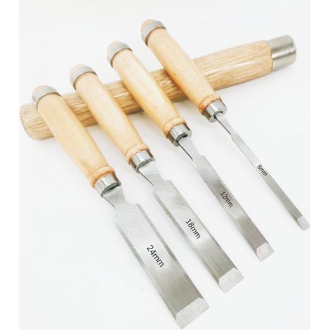 Set de 4 Ciseaux à Bois Professionnels - Ciseaux de Menuiserie avec Manche en Bois, Tailles 6/12/18/24mm pour Sculpture et Travail du Bois (1/3)