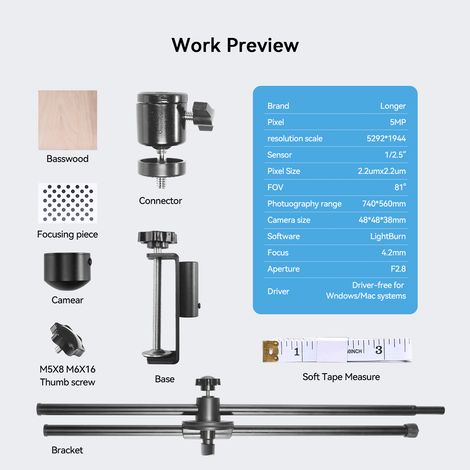 Cámara para máquina láser 5MP, campo de visión 740x560 mm, compatible con LightBurn – Ideal para taller de grabado (1/5)