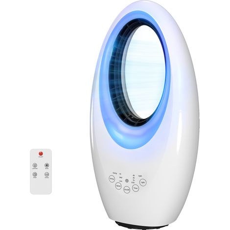 Ventilateur sans pales silencieux 36 dB oscillation 60° LED 3 vitesses minuterie 7,5h télécommande