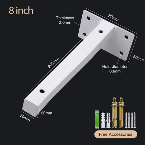 (Blanc 20 cm) 2 supports d'étagère murale en acier inoxydable robustes, fixation murale, pour banc, table ou étagère. Quincaillerie pour meubles (1/5)