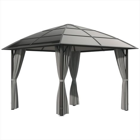 Tonnelle de jardin 3 x 3 m gris foncé toit polycarbonate UV Acier (1/5)