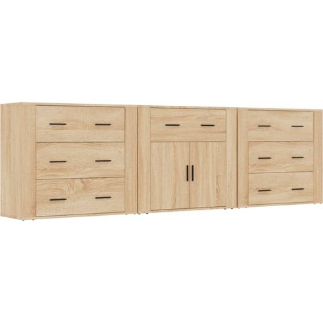 Credenza buffet cassettiera mobile contenitore organizer cucina soggiorno soggiorni 3 pz sonoma MDF marrone 020037099