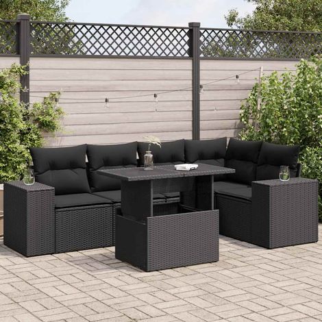 vidaXL Salon de jardin 6 pcs avec coussins noir résine tressée (1/5)