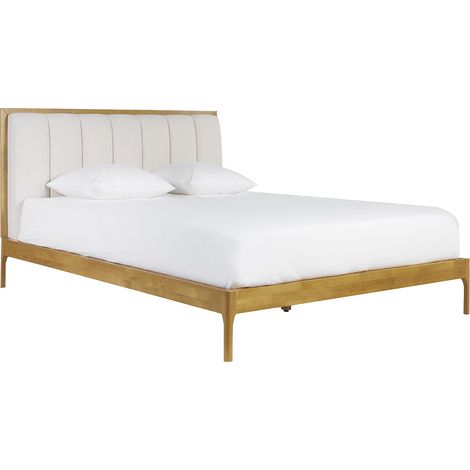 Lit 2 places 160x200 cm en bois clair et tissu gris clair RONN (1/5)